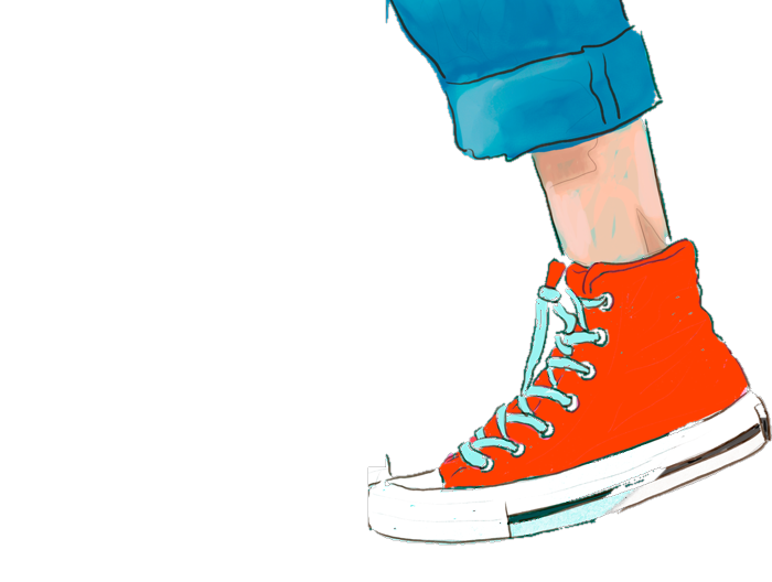Ilustración de La Marimoños: pierna con zapatilla naranja