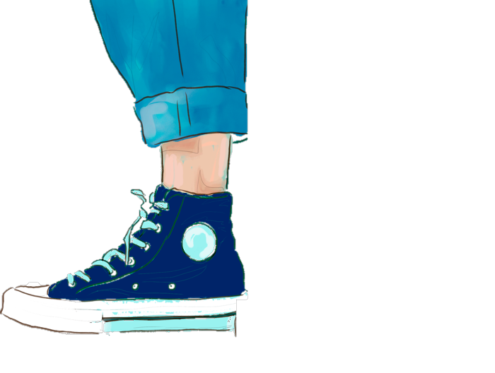 Ilustración de La Marimoños: pierna con zapatilla azul marino